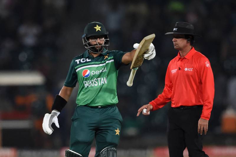 Pakistan Imam-ul-Haq celebrates after scoring another fifty in the third ODI against Australia at the Gaddafi Cricket Stadium in Lahore on April 2, 2022. AFP