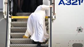 Pope Francis stumbles boarding plane to fly home