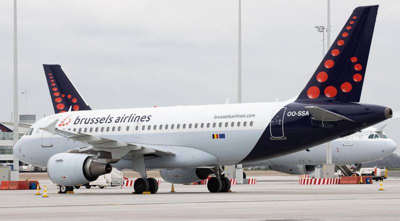 Brussels Airlines planes stand on the tarmac at Brussels Airport, after the suspension of more than 2/3 of the flights of Brussels Airlines, in Zaventem. AFP