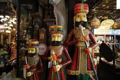 Indian Guard statues from Rajasthan, India, are priced from Dh3,000 to Dh15,000. Pawan Singh / The National