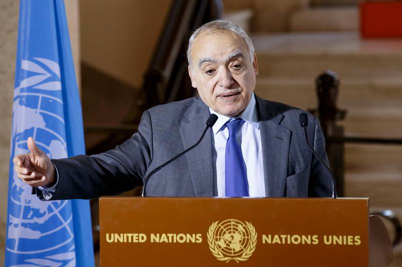 Ghassan Salame, Special Representative of the United Nations Secretary-General and Head of the United Nations Support Mission in Libya, talks at the European headquarters of the United Nations in Geneva, Switzerland, Tuesday, Feb. 18, 2020. The United Nations says Libyaâ€™s warring sides have resumed talks in Geneva aimed at salvaging a fragile cease-fire in the North African country. The current cease-fire was brokered by Russia and Turkey on Jan. 12, but there have been repeated violations by all sides.  (Salvatore Di Nolfi/Keystone via AP)