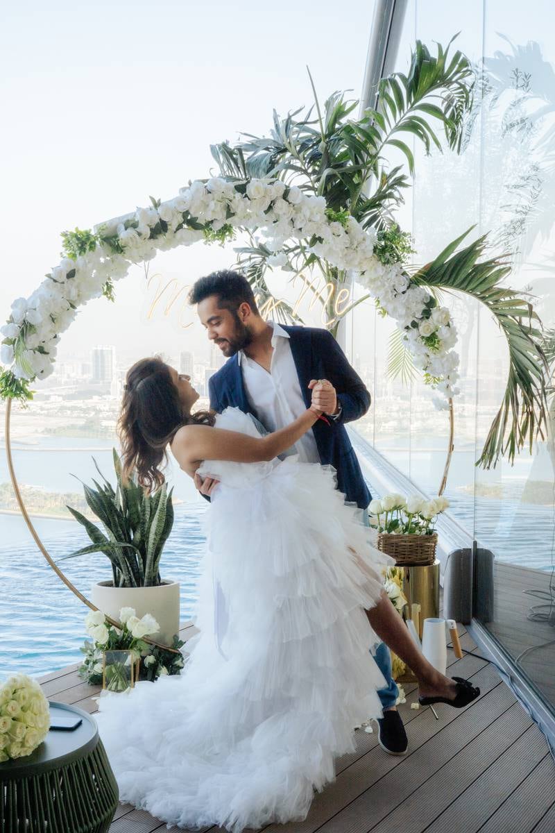 Yash Patel and Kinna Abhani planned their engagement at Aura Skypool Dubai together. Photo: Proposal Boutique