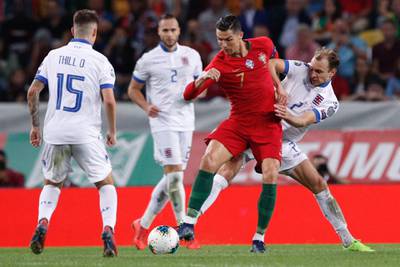 Portugal`s Cristiano Ronaldo (2R) in action during the UEFA Euro 2020 qualifying round Group B soccer match between Portugal and Luxembourg at Alvalade stadium in Lisbon, Portugal.  EPA