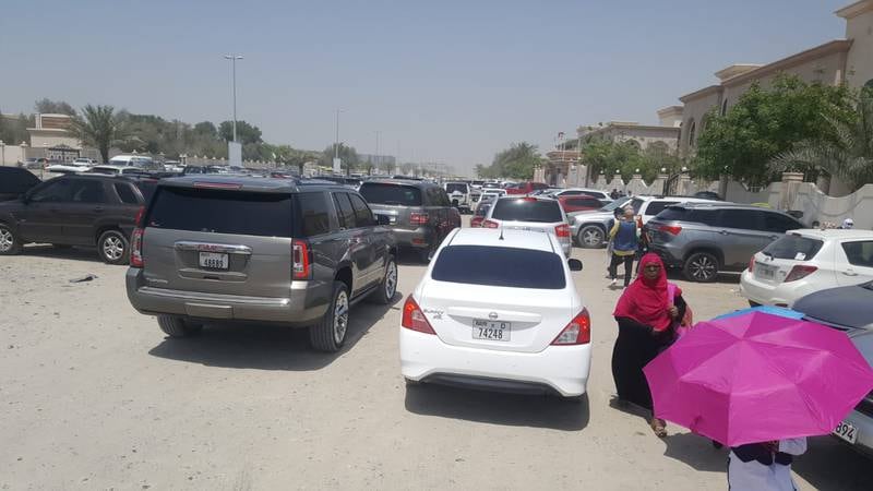 Cars queue up in front of Rosary Private School in Muwaileh, Sharjah. 