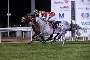 RB Lam Tara, front, edges to victory in the Sheikh Zayed bin Sultan Al Nahyan National Day Cup for Purebred Arabians. Antonie Robertson / The National