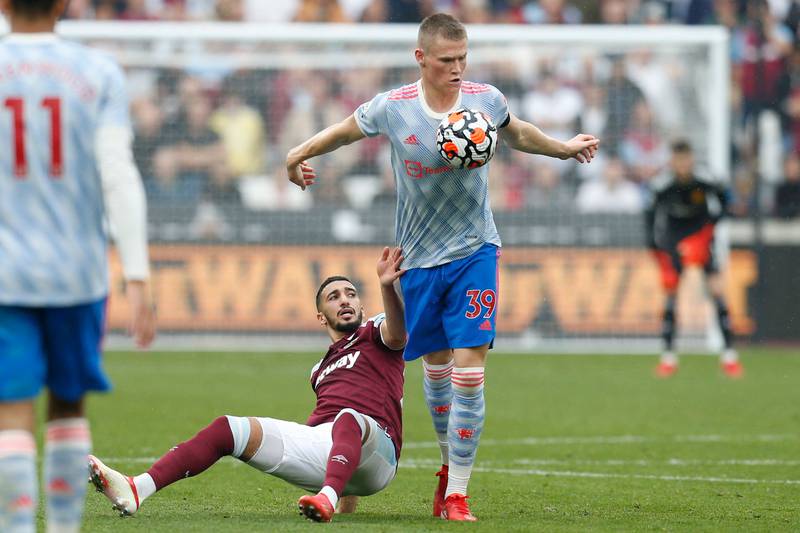 Scott McTominay - 5: Scrambling for ball before West Ham’s first attempt on goal after 20 minutes. Clever ball through the lines set Ronaldo up later in half. Needlessly gave ball away to Rice in last 20 minutes. Excellent tackle in last minute to stop a West Ham attack. . AFP