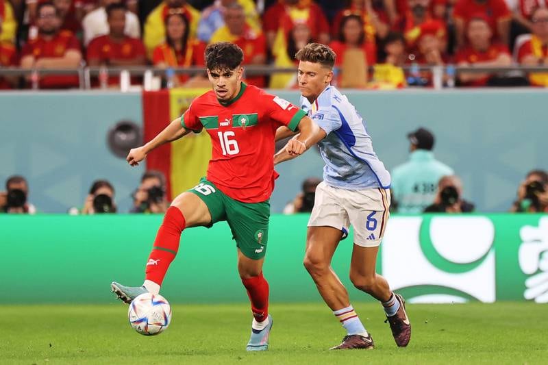 Abde Ezzalzouli im Einsatz für Marokko gegen Spanien im Achtelfinale der Weltmeisterschaft 2022 im Education City Stadium in Doha am 6. Dezember 2022. EPA