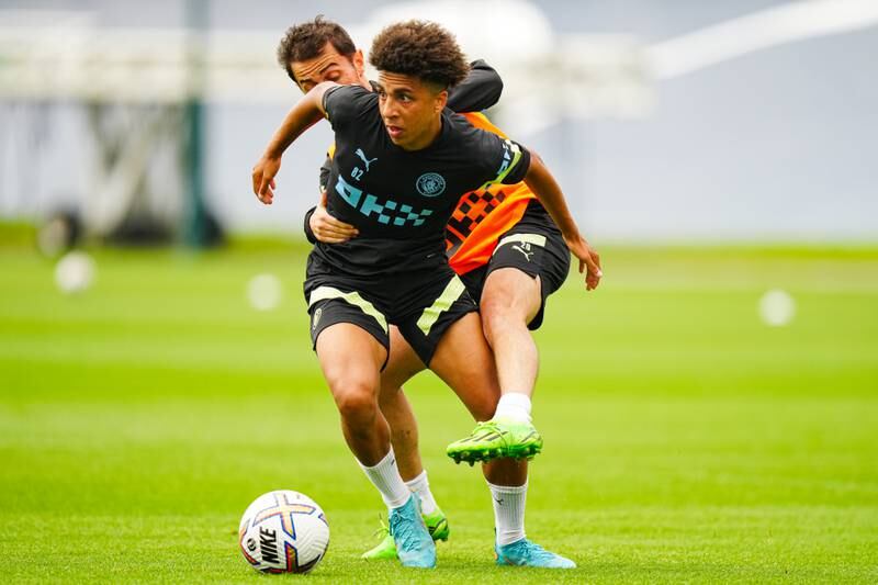 Rico Lewis at Manchester City Football Academy. Getty