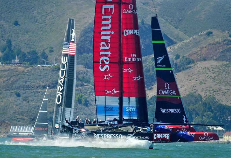 Oracle Team USA have the momentum after erasing a seven-race deficit against Emirates Team New Zealand. Noah Berger / AFP