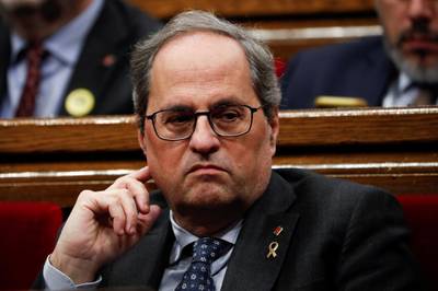 Leader of Catalonia's regional government Quim Torra looks on during a session at the Parliament of Catalonia in Barcelona, Spain, January 27, 2020. REUTERS/Albert Gea
