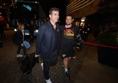 City's chief executive Ferran Soriano arrives at the team hotel. PA 