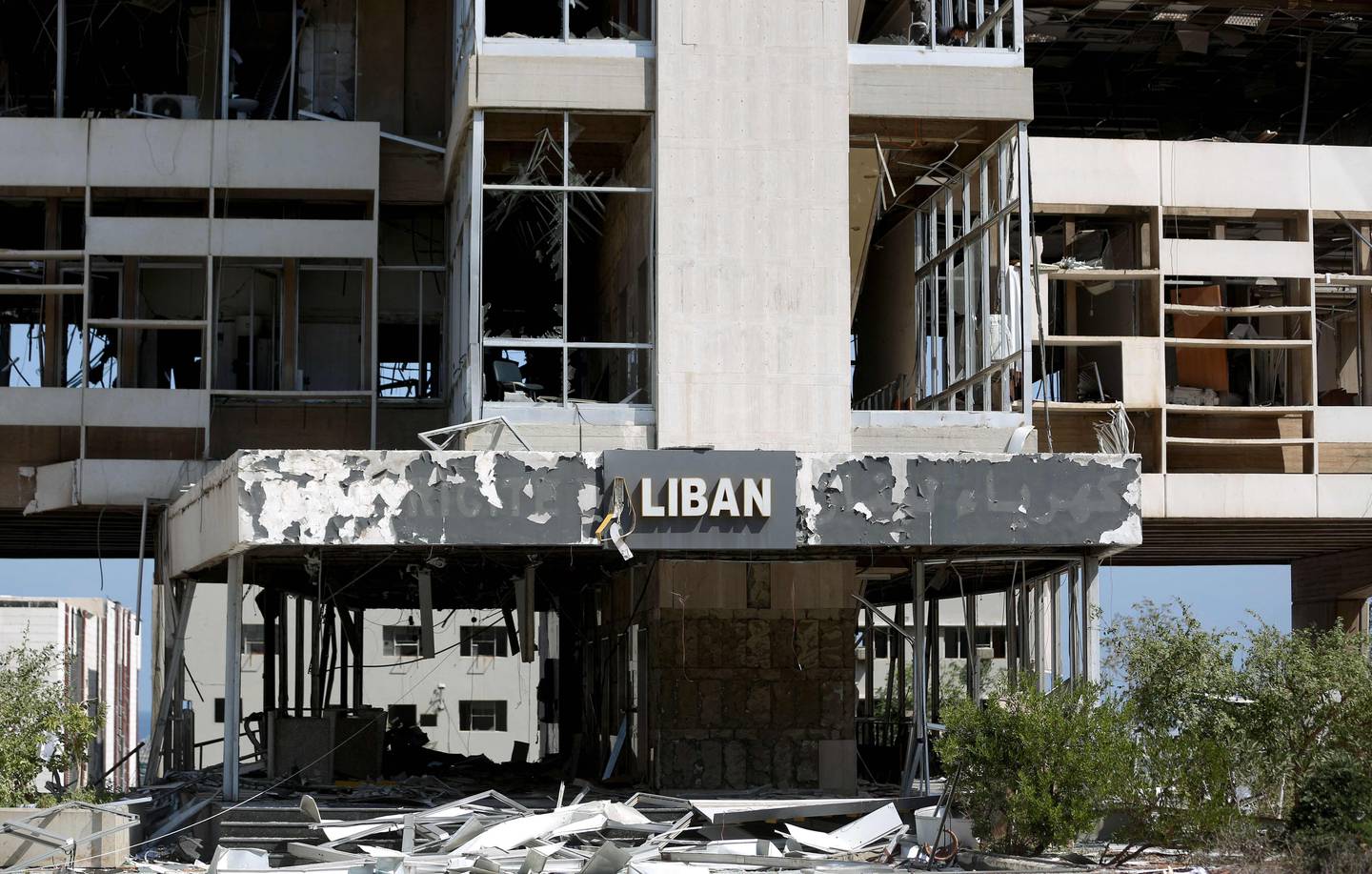 The remains of the Electricity of Lebanon building following an explosion in Beirut. Patrick Baz / AFP