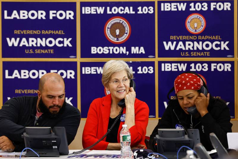 US Senator Elizabeth Warren phone banked with Mr Biden. Reuters