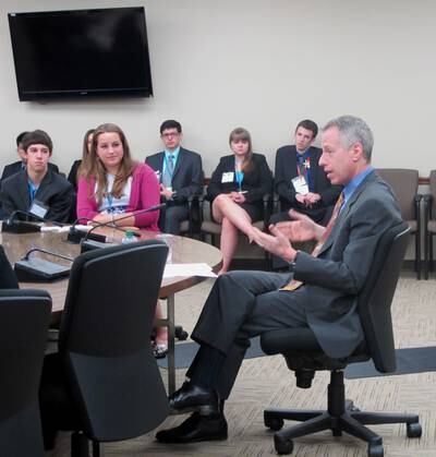 Michael Ratney, President Joe Biden's nominee for US ambassador to Saudi Arabia briefing students with an overview of the US Department of State and US foreign policy priorities. Photo: US Department of State