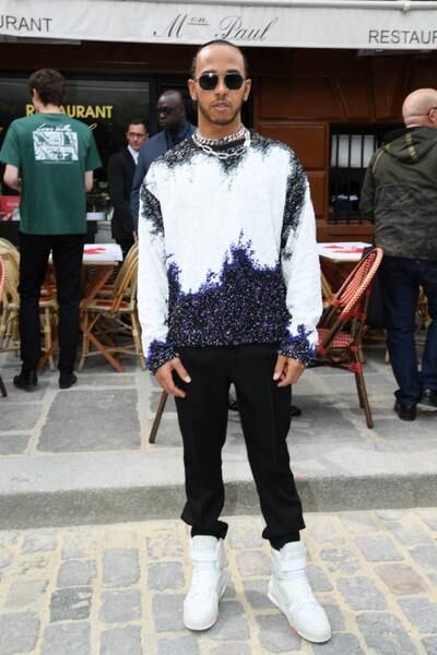 Lewis Hamilton shows off his unique style at Louis Vuitton Paris