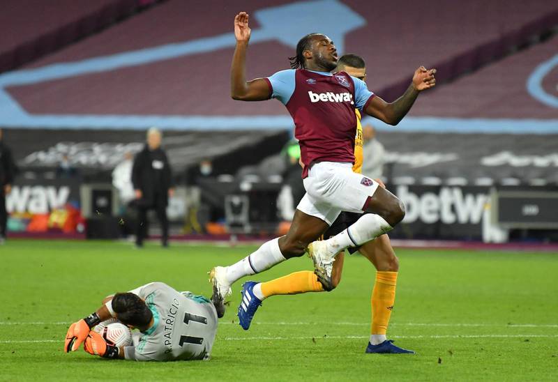 Michail Antonio - 8, Was unplayable at times, winning the free kick that led to the opener, getting some good shots off and occupying all three Wolves defenders at times. AP