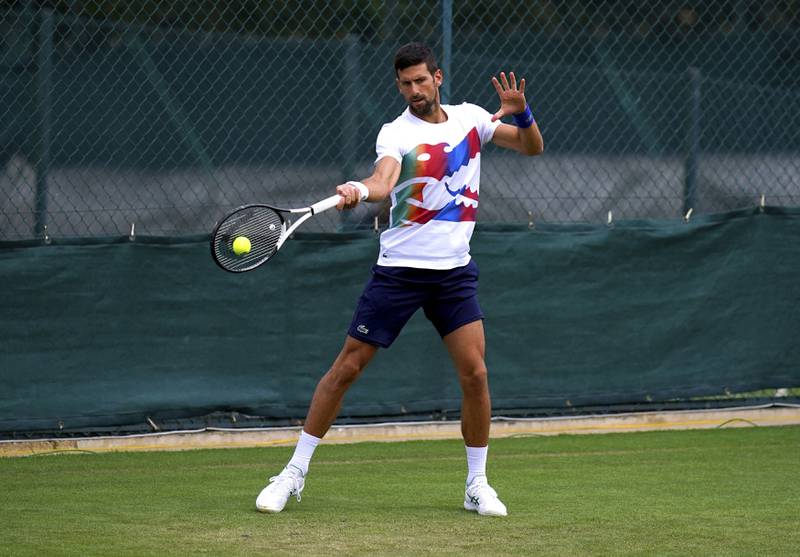 World No 2 Novak Djokovic during a practice session at Wimbledon on Saturday, June 25. AP
