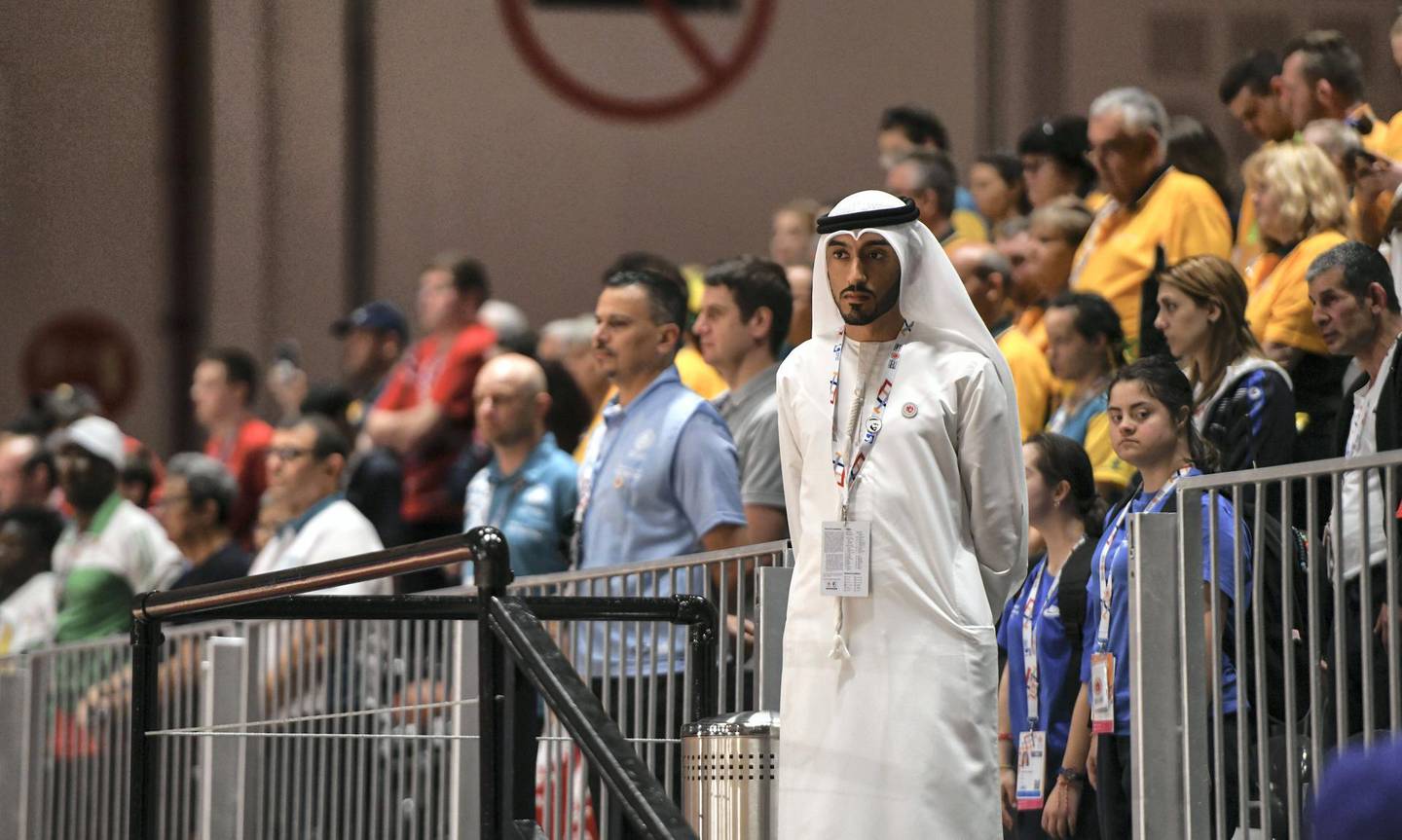 Abu Dhabi, United Arab Emirates - Moment of silence for the recent attacks in Christ Church at the New Zealand vs Australia basketball game, Special Olympics at ADNEC. Khushnum Bhandari for The National
