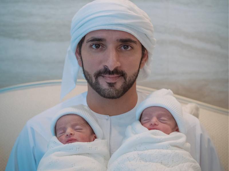 Sheikh Hamdan and his wife Sheikha Sheikha bint Saeed were blessed with the twins on May 20 last year. Photo: Instagram / faz3