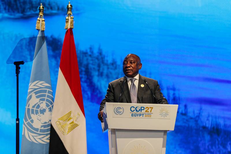South Africa's President Cyril Ramaphosa delivers a speech. AFP
