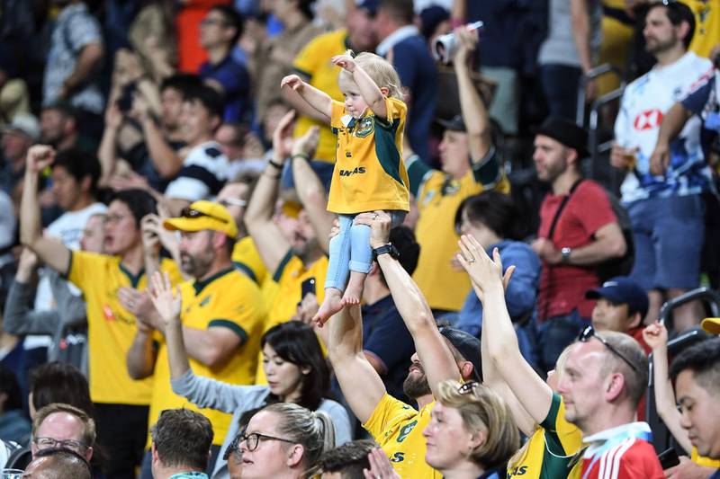 Australia's supporters react during the Japan 2019 Rugby World Cup Pool D match between Australia and Fiji at the Sapporo Dome in Sapporo.  AFP