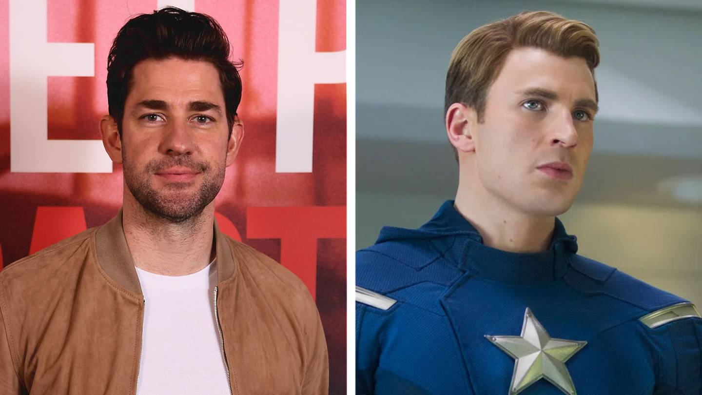 The Office star John Krasinski has been sanguine about losing the role of Captain America to Chris Evans. Photos: Getty Images, Marvel Studios