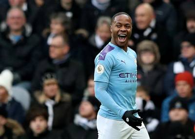 Manchester City's Raheem Sterling celebrates scoring in the 2-2 draw at Newcastle. Reuters