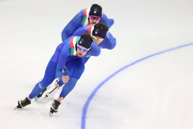 Team Italy spped skaters during a practice session at the National Speed Skating Oval. Getty 