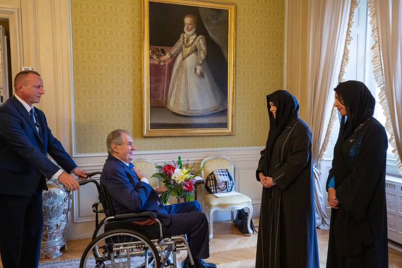 Sheikha Latifa is welcomed to Prague by Mr Zeman.