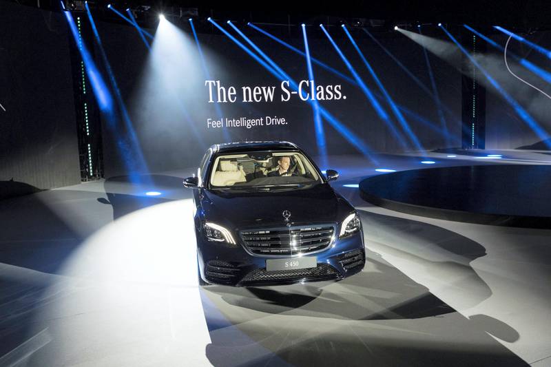Abu Dhabi, United Arab Emirates, August 28, 2017:    The new 2018 Mercedes S-Class is unveiled during the Middle East launch event at Manarat Saadiyat on Saadiyat Island in Abu Dhabi on August 28, 2017. Christopher Pike / The National

Reporter: Adam Workma
Section: Weekend