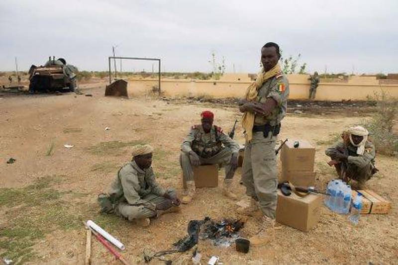 Soldiers from Chad, part of the French-led coalition of Mali’s neighbouring  troops, secure the airport in Gao, Mali.