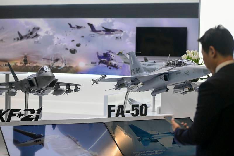 Model warplanes displayed by Korea Aerospace Industries