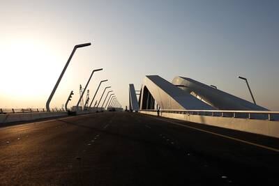 October 18, 2010 / Abu Dhabi / (Rich-Joseph Facun / The National) An overview of the Sheikh Zayed Bridge designed by Iraqi architect Zaha Hadid (CQ), has a clearace of 16 meters, arch span of 234 meters each, three arches and four traffic lanes on each side, photographed Monday, October 18, 2010 in Abu Dhabi. 