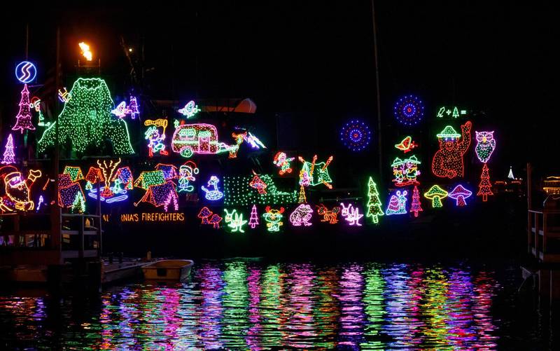 A holiday-decorated boat sits in Newport Harbo in Newport Beach, California, USA. EPA