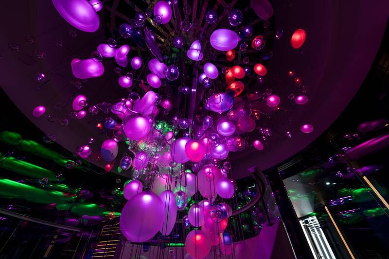 The glass chandelier at Five Zurich fuses the hotel's love of music and art. Photo: Five Hotels & Resorts