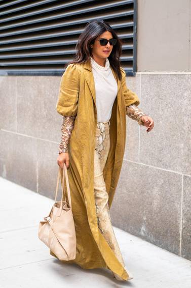 Priyanka Chopra wears a jacket by Fujairah designer Madiyah Al Sharqi while out and about in New York on Tuesday. Photo: Getty 