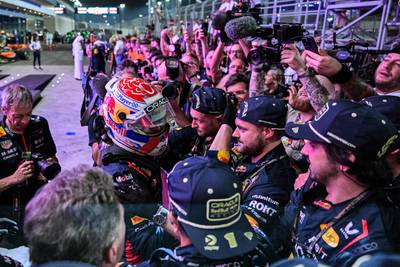 Red Bull driver Max Verstappen celebrates winning his third world championship. AFP