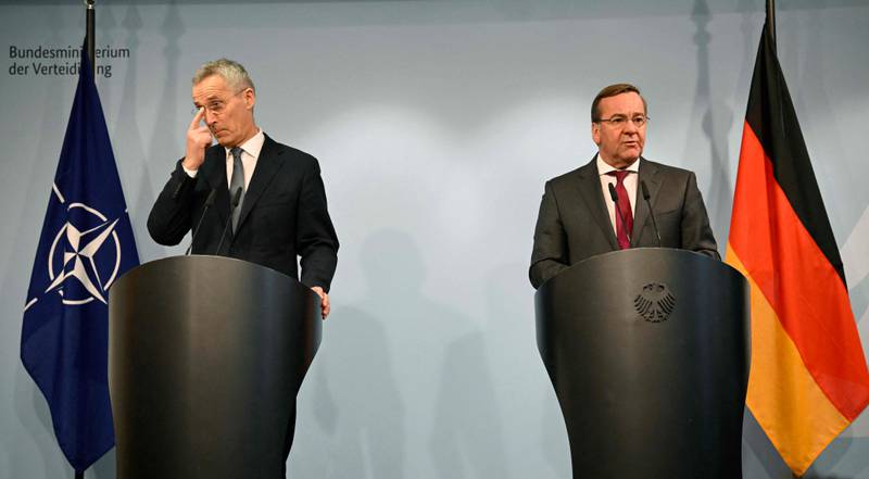 Germany's new Defence Minister Boris Pistorius (R) holds a joint press conference with Nato chief Jens Stoltenberg after talks on January 24, 2023 at the Defence Ministry in Berlin.  AFP