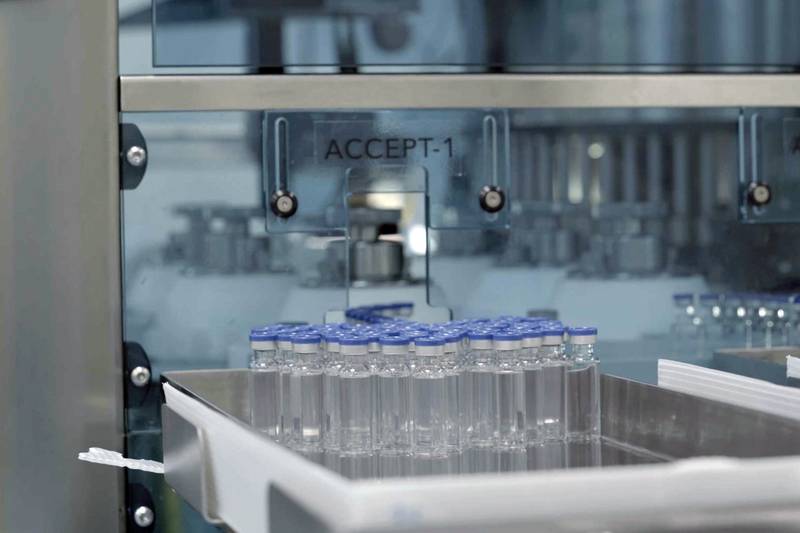 Vials of Novavax Covid-19 vaccines wait to be labelled in Pune, India. AP