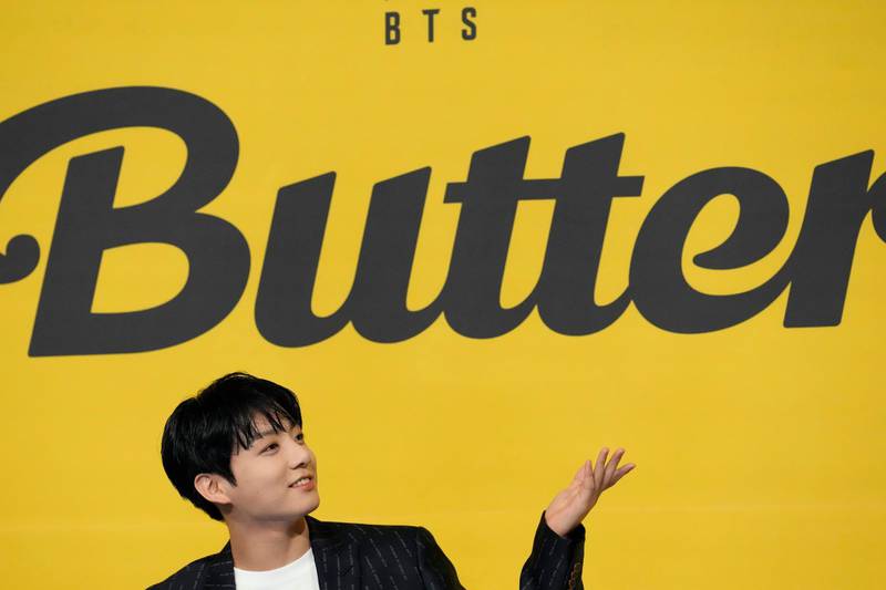 Jung Kook, a member of K-pop boy band BTS, at the launch of new digital single album 'Butter' in Seoul, South Korea, May 21, 2021. Reuters