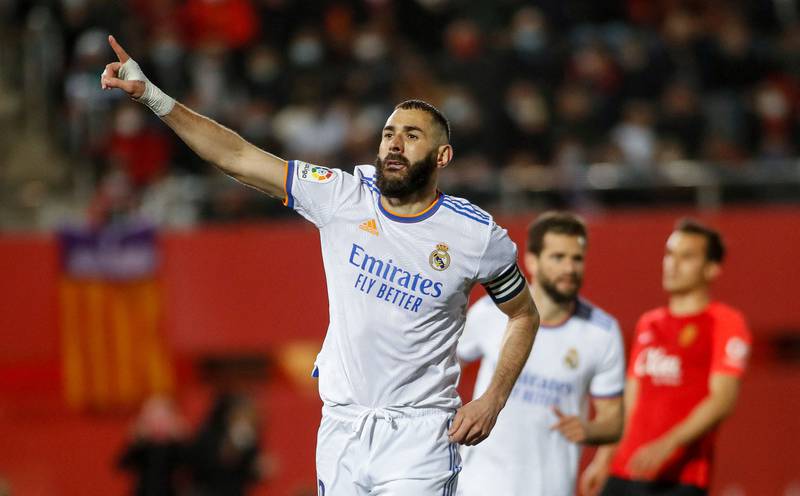Real Madrid's French forward Karim Benzema celebrates after scoring against Mallorca to make it 2-0. AFP