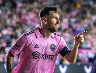 Inter Miami's Lionel Messi celebrates after scoring the fourth goal in the Leagues Cup quarter-final against Charlotte FC in Fort Lauderdale, Florida. EPA