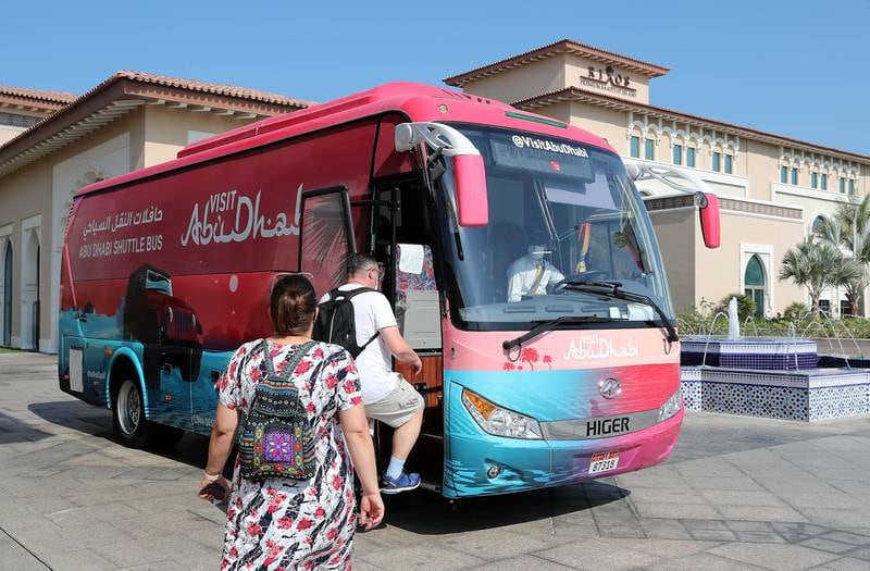 Abu Dhabi tourists also get a free Visit Abu Dhabi shuttle bus upon checking into their hotels. The buses have free Wi-Fi. Pawan Singh / The National