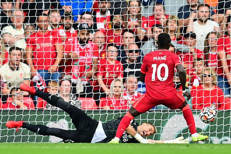 Sadio Mane scores the opening goal for Liverpool against Crystal Palace during the Premier League match at Anfield. Reuters