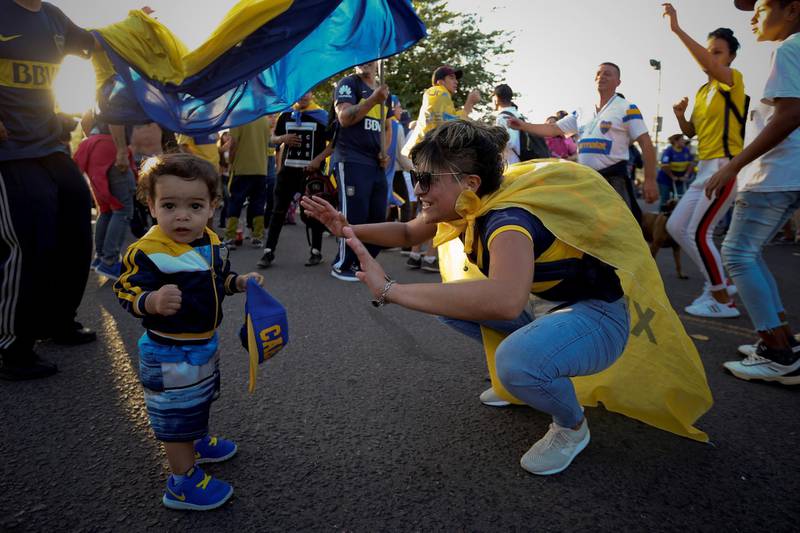 Boca Juniors fans rally near La Bombonera stadium, in Buenos Aires. EPA