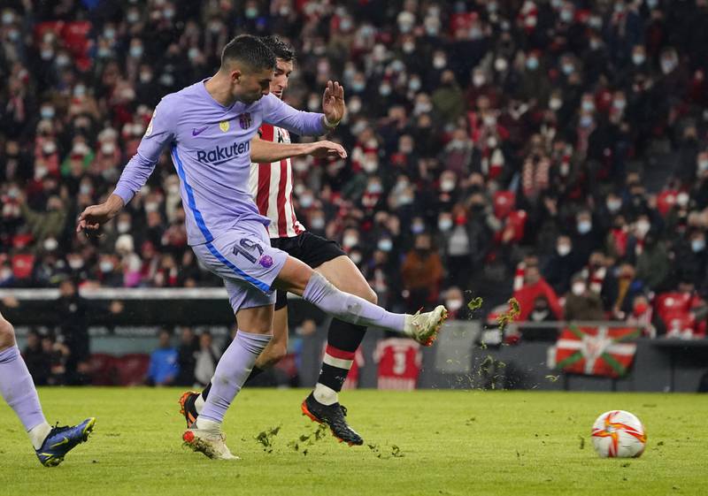 Barcelona's Ferran Torres shoots at goal. Reuters