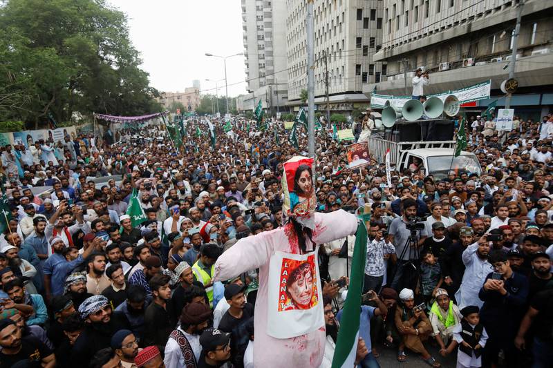 Supporters of Tehreek-e-Labbaik Pakistan, a religious and political party, gather in Karachi. Reuters