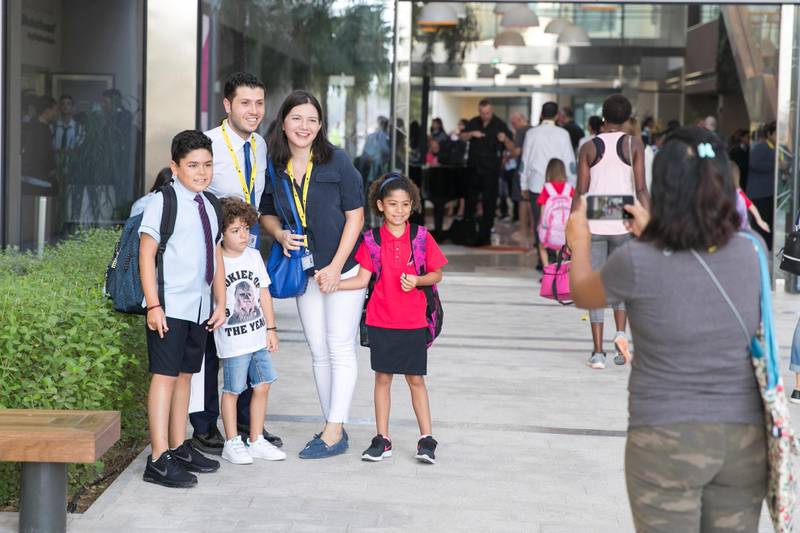 DUBAI, UNITED ARAB EMIRATES - SDEPTEMBER 2, 2018. Pupils at GEMS Dubai American Academy arrive to  school on the first day after summer break.(Photo by Reem Mohammed/The National)Reporter: Ramola Talwar + Anam RizviSection:  NA