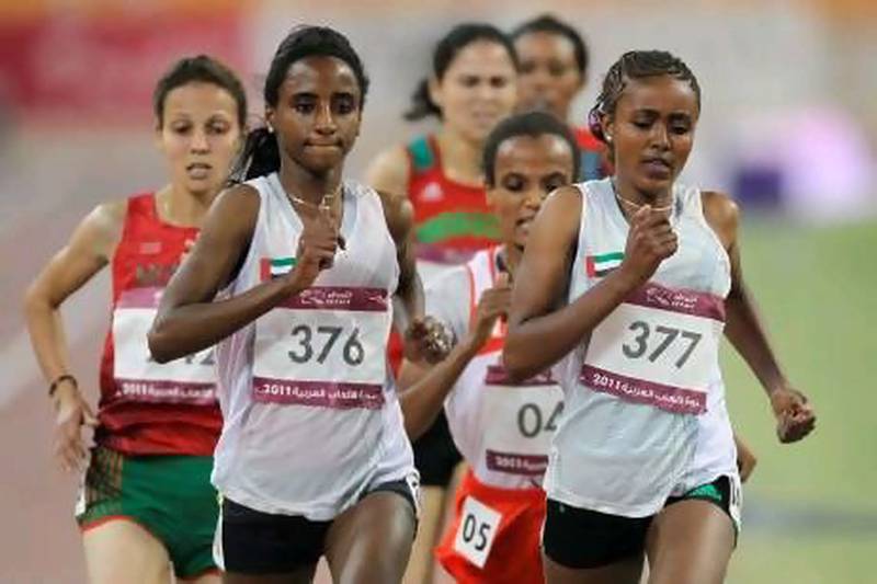 The Sheikha Fatima bin Mubarak Sports Academy is hoping to help develop more femaie athletes in the United Arab Emirates, such as Alia Saeed, right.