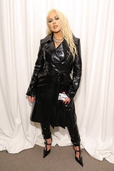 Christina Aguilera Red Leather Trench Coat